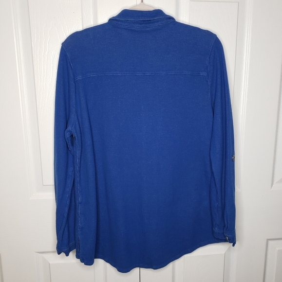 Soft Surroundings Sydney Shirt Tunic Top XL Buttondown Waffle Knit Mixed Media - Picture 7 of 11